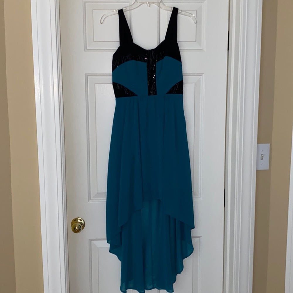 Teal marine blue high low dress